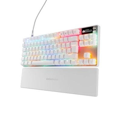 Obrázek SteelSeries Apex Pro TKL Gen 3 bílá Hypermagnetická herní klávesnice spínače OmniPoint 3.0 přizpůsobitelná reakce Rapid Trigger Tap/SOCD OLED klávesy PBT USB C DE QWERTZ