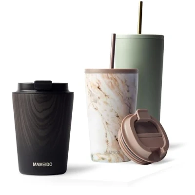 Obrázek MAMEIDO Termohrnek 350 ml, 470 ml &amp; 700 hustý hrnek na kávu s sebou z ušlechtilé oceli dvoustěnně izolovaný, zabezpečený proti vytečení Coffee to go udržuje teplo (Ebony, 0,35 l)