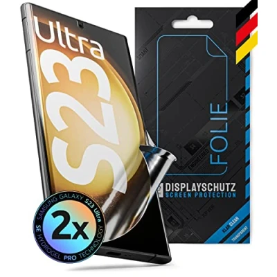 Obrázek S. E pro Samsung Galaxy S23 Ultra ochranná fólie z Německa 2x hydrogel TPU technologie, odolná proti nárazu/poškrábání, jednoduchá instalace bez prachu, otisku prstů a dotyku,