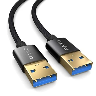 Obrázek PAXO USB A 0,3m spojovací kabel, 10 Gbit/s, 3.2 Gen2, zpětně kompatibilní s 3.0, zástrčka na konektor A, černý, látkový plášť