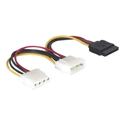 Obrázek DeLock 60103 kabel Power SATA HDD &gt; 2x 4pin konektor/zdířka síťový interní 1 x 15pól / na 4pólový konektor 4pólová zásuvka 16. 5 cm