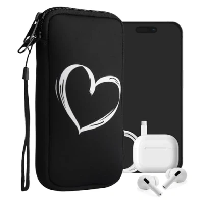 Obrázek kwmobile pouzdro na mobil pro smartphony XL 6,7/6,8&quot; neoprénové obal Cover Case ochranný štětec srdce bílá černá 17,2 x 8,4 cm vnitřní rozměry