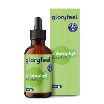 Obrázek Kapky chlorofylu 50 ml tekuté z čistého alfalfa 200 mg tekutého v denní dávce laboratorně testováno, veganské a bez přísad vyrobeno Německu