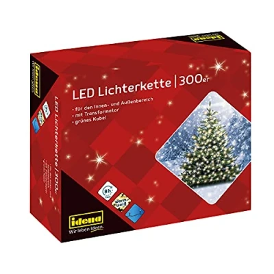 Obrázek LED světelný řetěz s 300 diodami od Idena, pro vnitřní a vnější použití, časovačem, cca 27,5 m, barva teplá bílá, 31820.