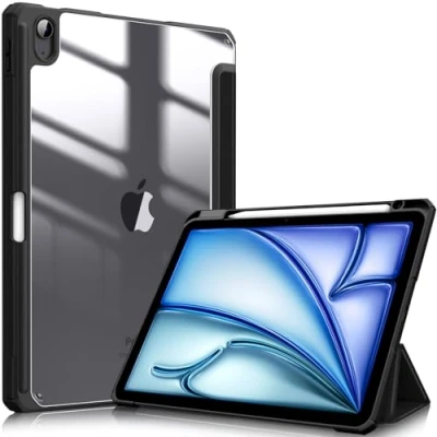 Obrázek Fintie Hybridní pouzdro pro iPad Air 11 palců M3 2025/ M2 2024, 5/4 Gen (2022/2020) 10,9 s držákem na tužku ochranné odolné proti nárazu průhledným tvrdým obalem zadní