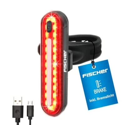 Obrázek FISCHER rear, jízdní kolo LED akumulátorové světlo STOP, 50 LED, zadní s brzdovým světlem, akumulátorem a funkcí nabíjení přes USB, ochrana proti stříkající vodě podle IP44, schváleno pro