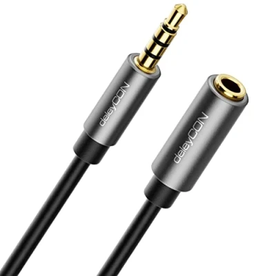 Obrázek deleyCON 10m Headset prodloužení CTIA 4pólový TRRS mikrofon 3,5 mm jack prodlužovací kabel sluchátka AUX kovový konektor stereo audio PC mobilní telefon smartphone tablet HiFi Receiver