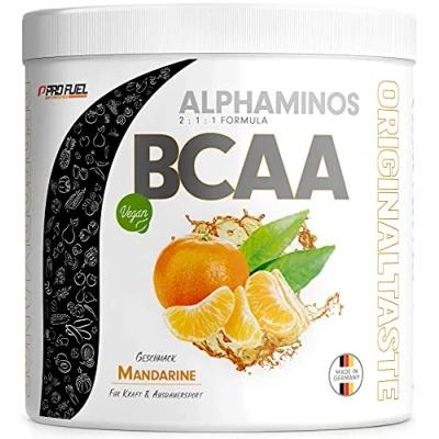 Obrázek BCAA prášek 300 g mandarinky, vítěz testu Alphaminos 2:1:1 Drink, neuvěřitelně chutná chuť, esenciální aminokyseliny leucin, isoleucin a valin, 100% veganský top rozpustnost laboratorně