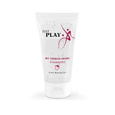Obrázek Just Play Erotic Masážní gel &quot;Strawberry&quot; smyslný lubrikační pro ženy a muže, vodní báze, bezpečný latexový kondom, s aroma jahod, 50 ml, 60 g