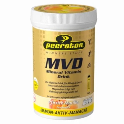 Obrázek Peeroton MVD Minerální vitamínový nápoj broskvová marille, elektrolytový prášek s 5 podstatnými elektrolyty a zinkem, hořčík vitamín C pravidelně užívejte posilujte imunitní systém, 300 g