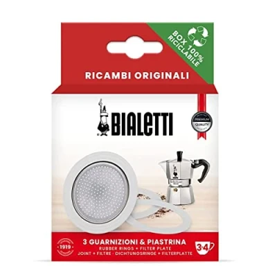 Obrázek Bialetti Ricambi, Includes 3 plynové sady a 1 deska, kompatibilní s Moka Express, Fiammetta, Break, Happy, Dama, Melody, Alpina, Timer Rainbow (3/4 Cups), 0800033