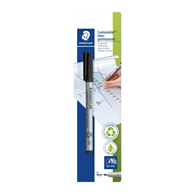 Obrázek STAEDTLER Fóliová tužka lumocolor, non permanentní černá, rozpustná ve vodě, Made in Germany, doplňovací, dlouhá životnost, kulatý hrot M cca 1,0, 1 univerzální na blistrové kartě,