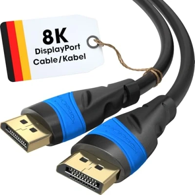 Obrázek KabelDirekt Kabel 8K/4K DisplayPort 3 m DP kabel, vyvinutý v Německu k dostání délce 0,510 (kabel Display Port Monitor pro PC/notebook, 8K@60Hz, hraní při 144Hz, Dolby Audio, černý)
