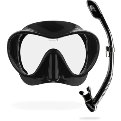 Obrázek Cressi F1 + Dry Combo bezrámová maska šnorchl sada pro potápění a šnorchlování, černá, jednotná velikost, unisex dospělé