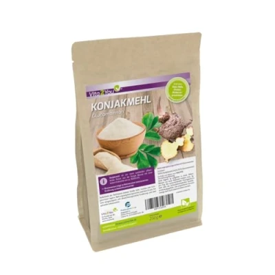 Obrázek Vita2You Konjaková mouka 250 g jemný prášek glukomannan bez lepku kořen konjaku sáček se zipem prémiová kvalita