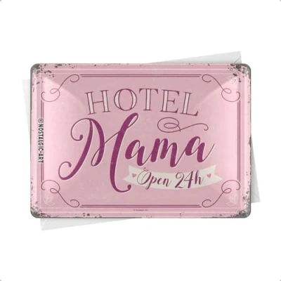 Obrázek Nostalgic Art Retro plechová pohlednice, 10 x 14 cm, Hotel Mama nápad na dárek pro maminku, kovová mini cedule jako blahopřání