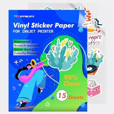 Obrázek Bedruckbares Vinyl für Tintenstrahldrucker A4 [85% transparent] 15 Blatt, transparentes und wasserabweisendes Aufkleberpapier Cricut, selbstklebende Aufkleber, DIY Produktetiketten