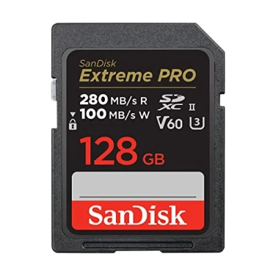 Obrázek SanDisk Extreme PRO SDXC UHS II Speicherkarte V60 128 GB (280 MB/s, 6K, 4K UHD, U3, C10, Rescue Deluxe)