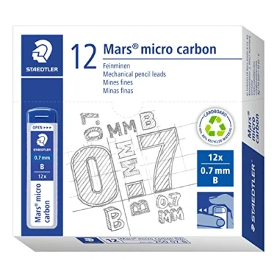Obrázek STAEDTLER 250 07 B Mars Micro jemné tuhy, průměr náplně 0,7 mm, B, 12 kusů, grafitově šedá