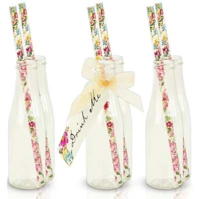 Obrázek Talking Tables Lot de 6 Set Verre Fête Imprimé Drink Me, Pailles et Bouteilles, Carton Multicolore, Alice au Pays des Merveilles, Anniversaire, Baby Shower