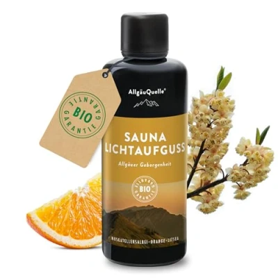 Obrázek AllgäuQuelle® vůně do sauny nálev se 100% bio oleji pocit bezpečí pomeranč šalvěj muškátová Litsea 100 ml