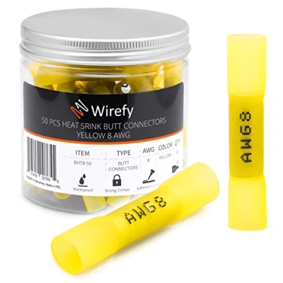 Obrázek Wirefy Žlutá kabelová Spojka vodotěsná v sadě 3:1 míra smršťování vozidla odolná proti nárazům jako alternativa k pájecím spojkám 8 mm² 50 kusů