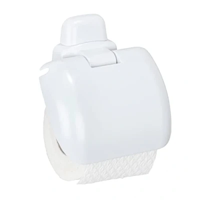 Obrázek WENKO Držák toaletního papíru Mod. Pure se sklápěcím víkem z kvalitního plastu hygienicky snadné čištění Rozměry 16 x 5 cm barva bílá