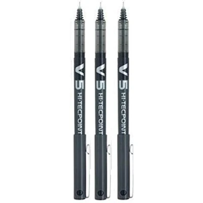 Obrázek Pilot V5 BX Černá HI Tecpoint kuličkové pero, extra Jemný, 0,5 mm psací krajka, 0,3 šířka, 3 kusy