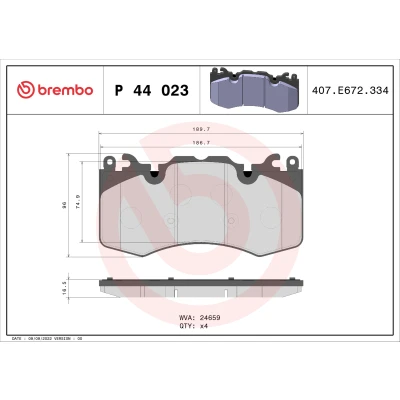 Obrázek Sada brzdových destiček, kotoučová brzda BREMBO P 44 023