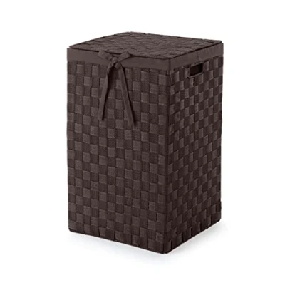 Obrázek Compactor RAN6892 Stan koš na prádlo s víkem, rukojeti, tkaný kovovým rámem, vyjímatelná plátěná podšívka, 30 x 50 cm, hnědý