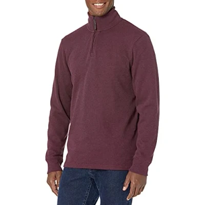 Obrázek Amazon Essentials Pánský svetr se čtvrtletým zipem, francouzský žebrovaný úplet, burgundská červená melírovaná, XL