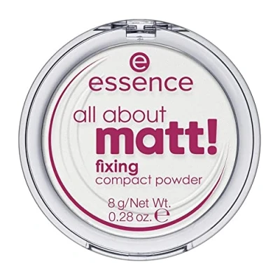 Obrázek essence all about matný! fixing compact powder, bílý, dlouhotrvající, matný, pro suchou pokožku, veganský, bez oleje, parfému, alkoholu, 1 balení (8 g)