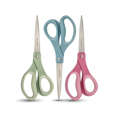 Obrázek Fiskars Titanové nůžky SoftGrip s konturovým výkonem, univerzální nůžky, 20,3 cm, titan, rovné papírové do kanceláře, umění a řemesla, 3 kusy