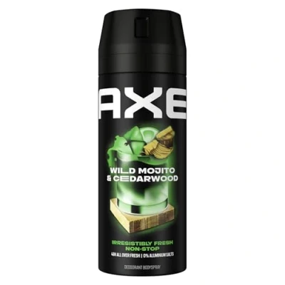 Obrázek Axe Tělový sprej Wild Mojito &amp; Cedarwood Deo bez hliníku zajišťuje 48 hodin efektivní ochranu před tělesným pachem 150 ml