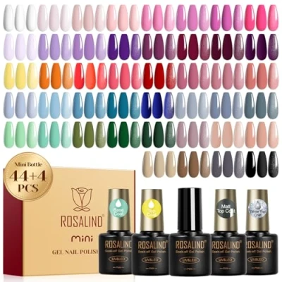 Obrázek ROSALIND Sada UV laků na nehty, 48 kusů, bílá, růžová, fialová, červená, zelená, modrá, gelový lak, Soak Off Mini barevný gel gelové nehty pro nehtový design lak jaro, léto, dárek