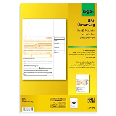 Obrázek SIGEL ZV570 SEPA převody, A4, 100 listů, nosič převodů / číselný list, s předlohou pro popis zdarma