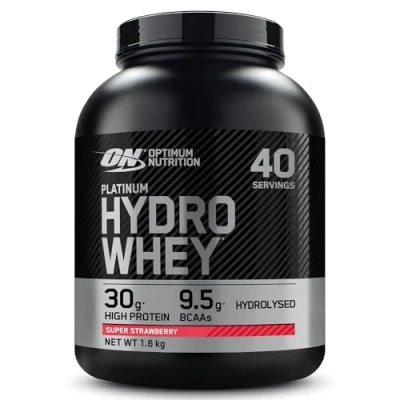 Obrázek Optimum Nutrition Platinum Hydro Whey, hydrolyzovaný syrovátkový izolovaný prášek s esenciálními aminokyselinami, glutaminem a BCAA, příchuť: jahody, 40 porcí, 1,6 kg