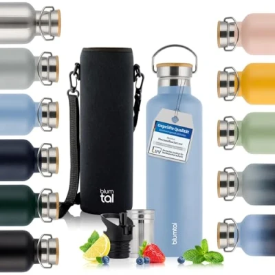Obrázek Blumtal Thermosflasche 750ml doppelwandige Trinkflasche Edelstahl Isolierflasche BPA frei Teeflasche Thermo Sportflasche Grey Blue