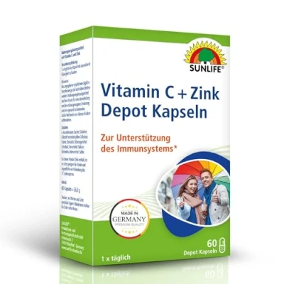 Obrázek SUNLIFE Vitamín C + zinek Depot kapsle vysoké dávky 1 x 60 kusů doplněk stravy pro imunitní systém s technologií v denní dávce 225 mg vitaminu a 2,25 zinku