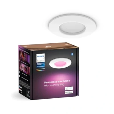 Obrázek Philips Hue Smart Slim vestavné svítidlo, 90 mm, bílé a barevné světlo, kompatibilní s Bluetooth, hlasové ovládání Alexa, Apple Home &amp; Google Assistant,