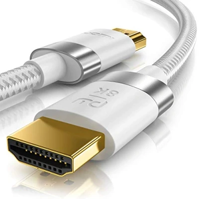 Obrázek CSL 8K / 4K HDMI kabel 2. 1/2. 0 1,5 m @ 60Hz 120Hz 240Hz 48 Gbit/s 3D Ultra High Speed s Ethernetem TV Blu ray PS5 Xbox Series X Switch bílý metru