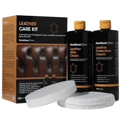 Obrázek Furniture Clinic Komplettes Lederpflege Set Lederreiniger &amp; Schutzcreme für Sofas, Autos, Möbel Das Premium ist mit einem Lederduft angereichert und enthält je 500ml Reiniger Conditioner