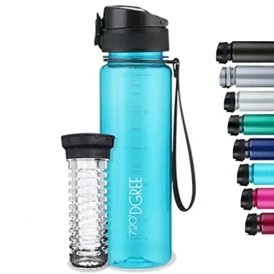 Obrázek 720DGREE Dětská láhev na pití 500 ml &quot;uberBottle&quot; crystalClear + nádoba ovoce bez BPA, zabezpečená proti vytečení do školy, sport, fitness tritanová vodu: úzká, lehká, odolná