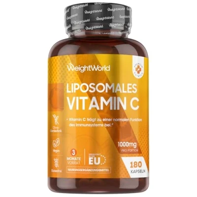 Obrázek Lipozomální vitamin C denně 1000 mg vitaminu 180 veganských kapslí se šípkou vyšší absorpce a biologická dostupnost pro imunitní systém, kosti zuby (EFSA) antioxidanty z WeightWorld