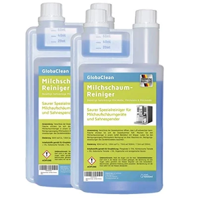 Obrázek GlobaClean Čistič mléčné pěny čističe mléčného systému pro plně automatické kávovary a tekutý čistič napěňovače mléka (2 x 1 litr)