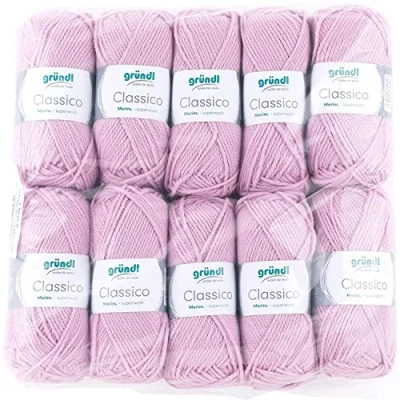 Obrázek Gründl Vlna Classico (Öko Tex® certifikovaná pletací příze z 50 % střižní vlny (Merino) a polyakryl, g/120 m, tloušťka jehlic: 3,5 4,5, 10 klubíček á g), růže