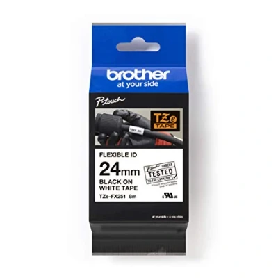 Obrázek Brother Originální P touch Flexi páska TZE FX251 24 mm, černá na bílé (mimo jiné pro P700, 2430, D600, 9700PC, P750W) popis kabelů a trubek, laminovaná