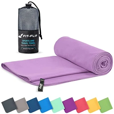 Obrázek Fit Flip ručník z mikrovlákna kompaktní ručníky ideální jako sportovní ručník, cestovní plážová osuška rychleschnoucí a lehká velký (80 x 160 cm, šeřík)