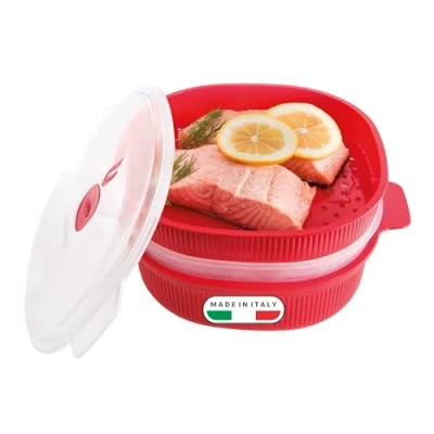 Obrázek Snips parní hrnec do mikrovlnné trouby, se 2 podnosy, nádoba 4 litry, červená, 26,5 x 22 13,5 cm, Made in Italy, 0% BPA a bez ftalátů