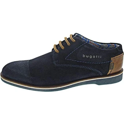 Obrázek bugatti Pánské polobotky Suede z nubuku a hladké kůže, komfort Derby v Casual Design, tmavě modrá